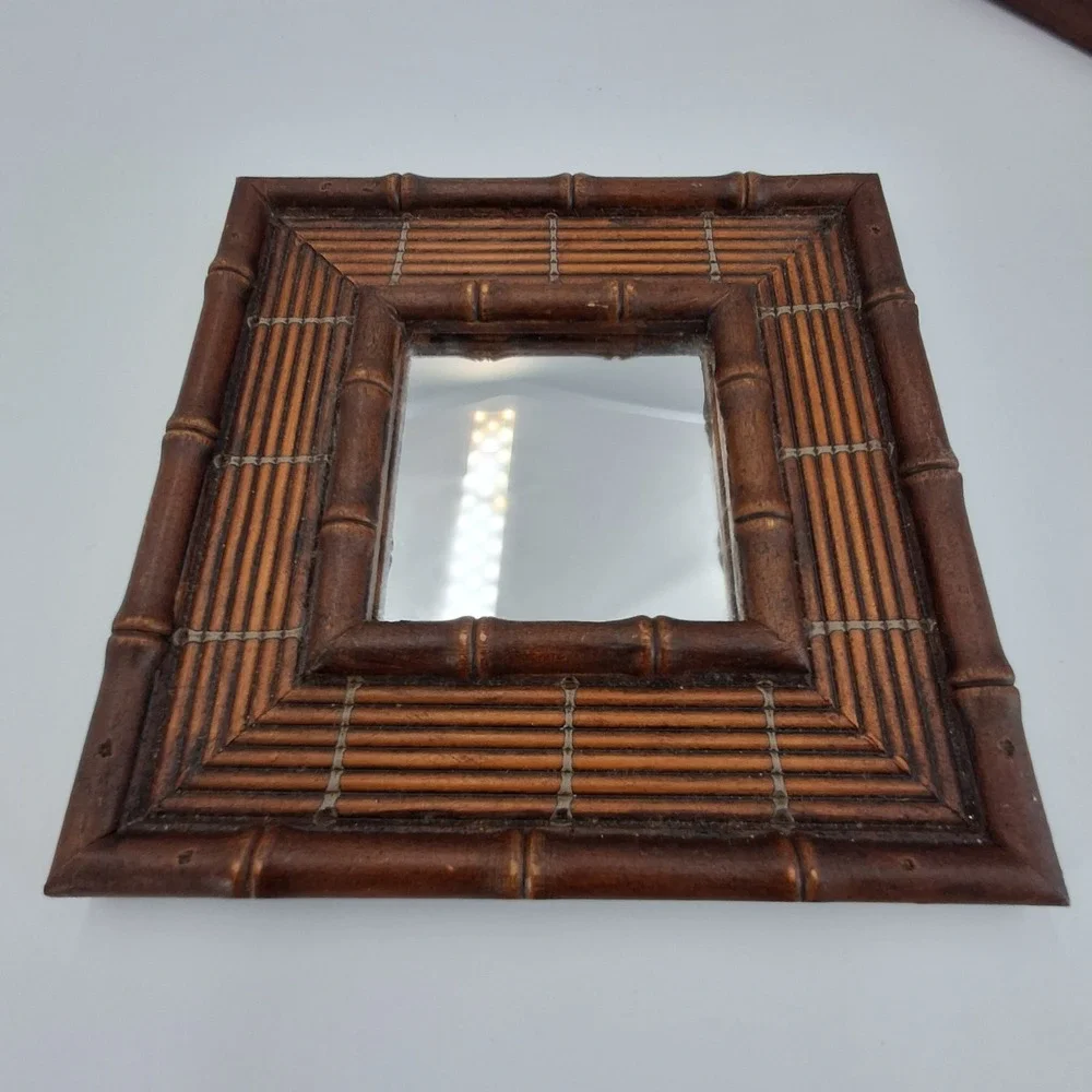 Set of 3 Intercontinental Art Inc. Mixed Media Square Wall Mirrors Boho Rattan‎